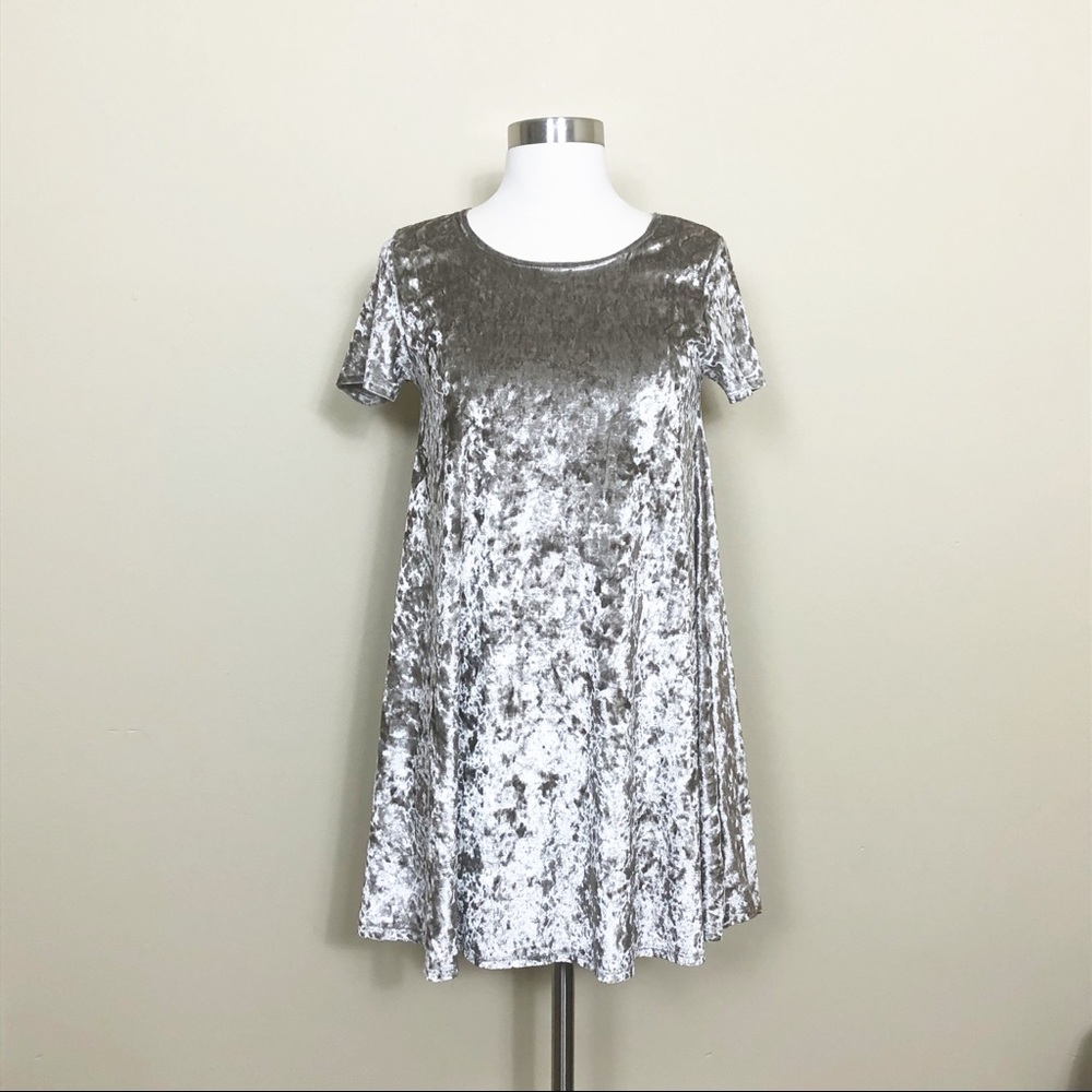 ROLLA COSTER Silver Gray Crushed Velvet Mini Dress